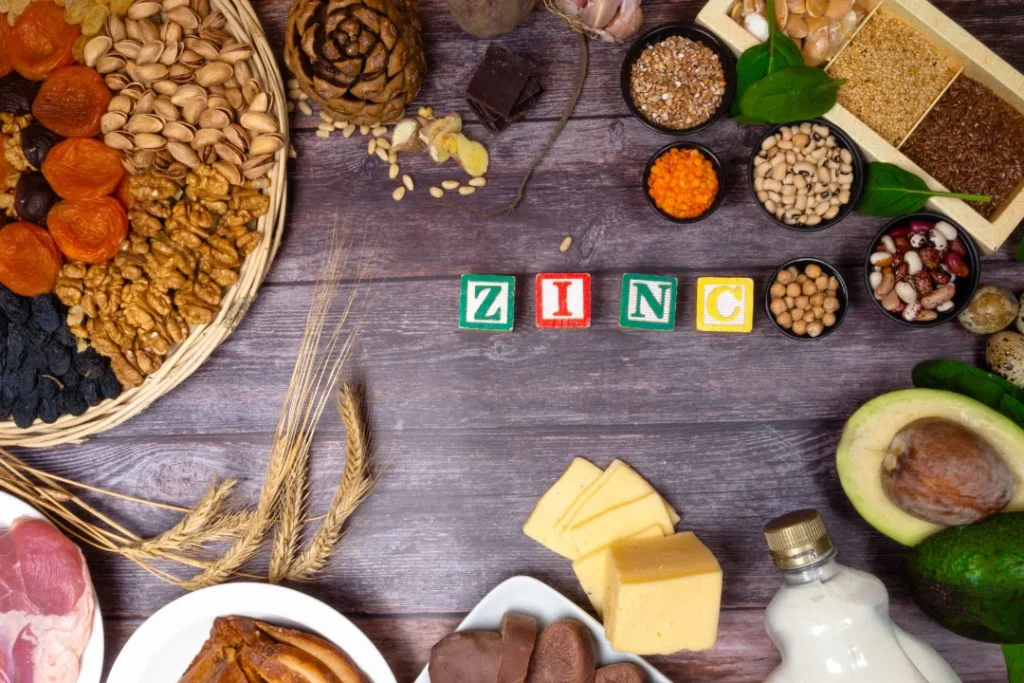Various food items for obtaining zinc. 