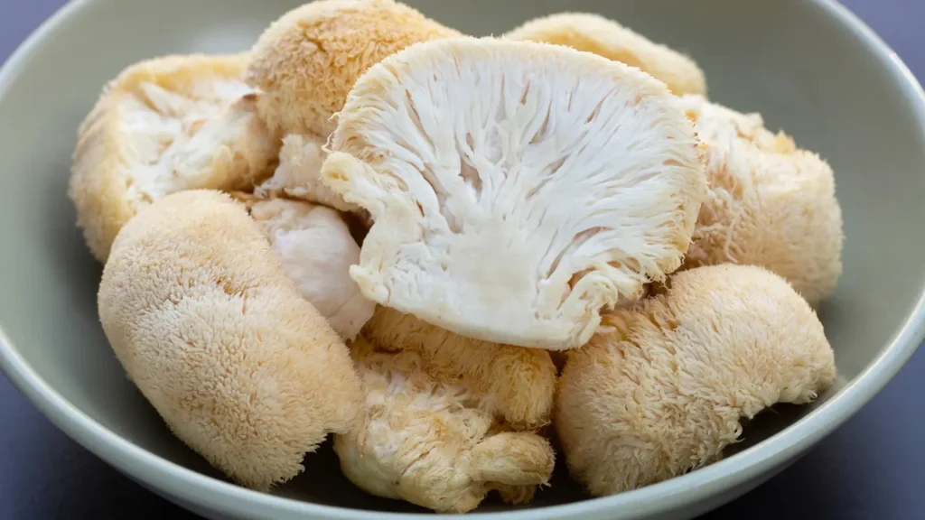 Organic Lion's mane mushrooms in bowl