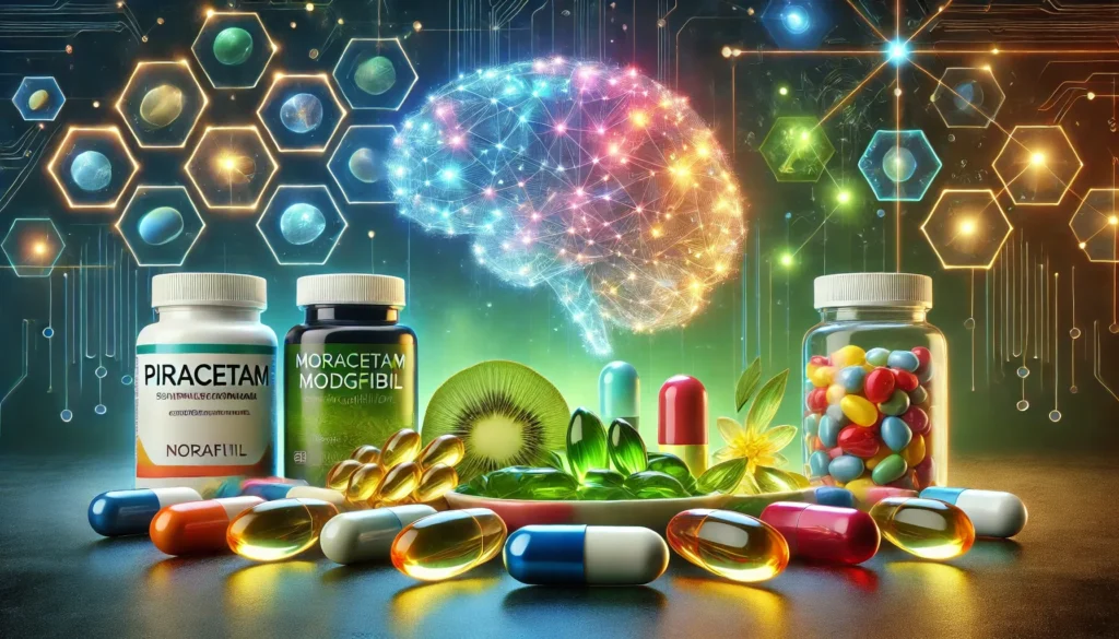 key nootropics like piracetam, modafinil, and natural supplements like ginkgo biloba and omega-3 fatty acids